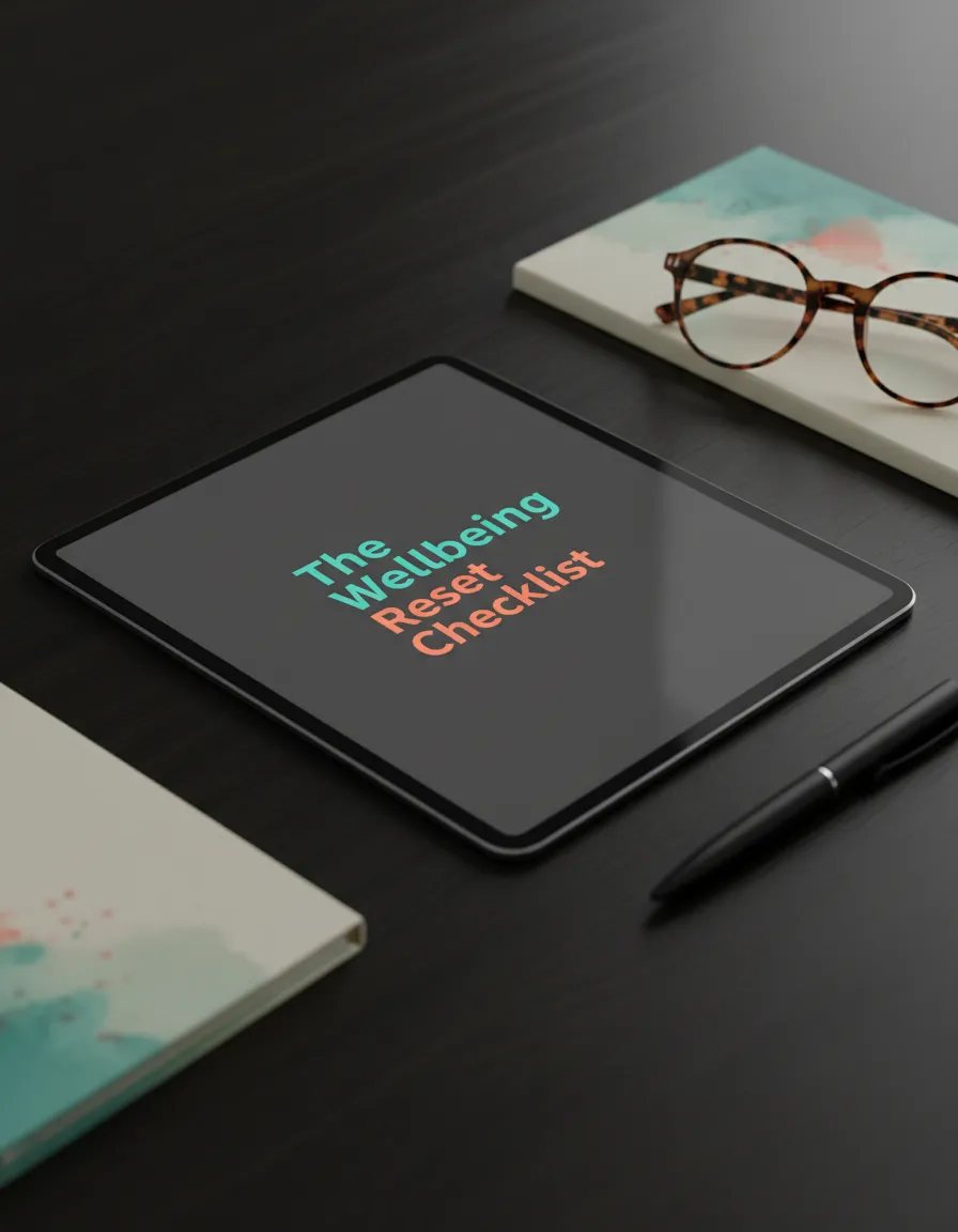 Mockup of the Wellbeing Reset Checklist on a tablet screen