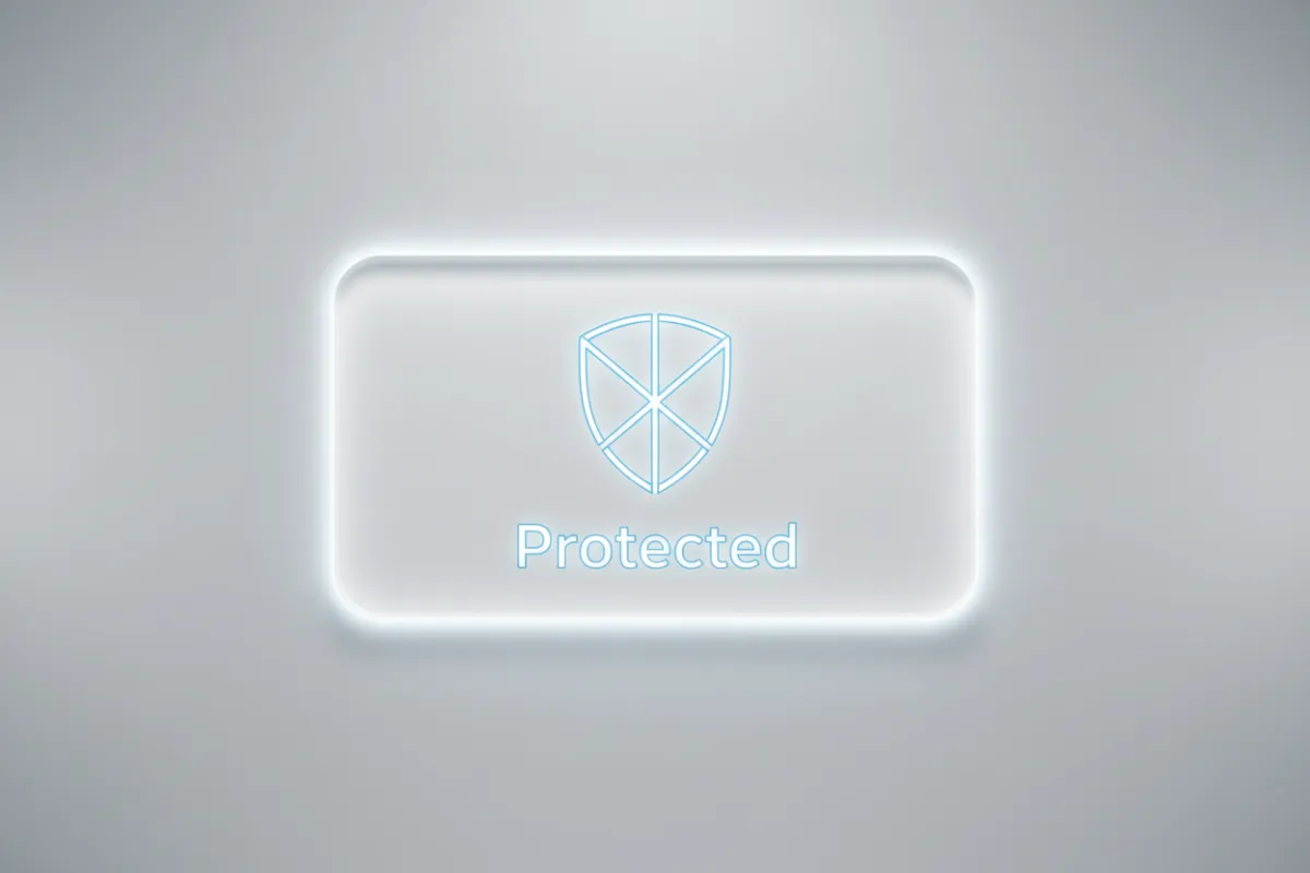 Protection badge: horizontal rectangular badge with shield mark and 'Protected' label