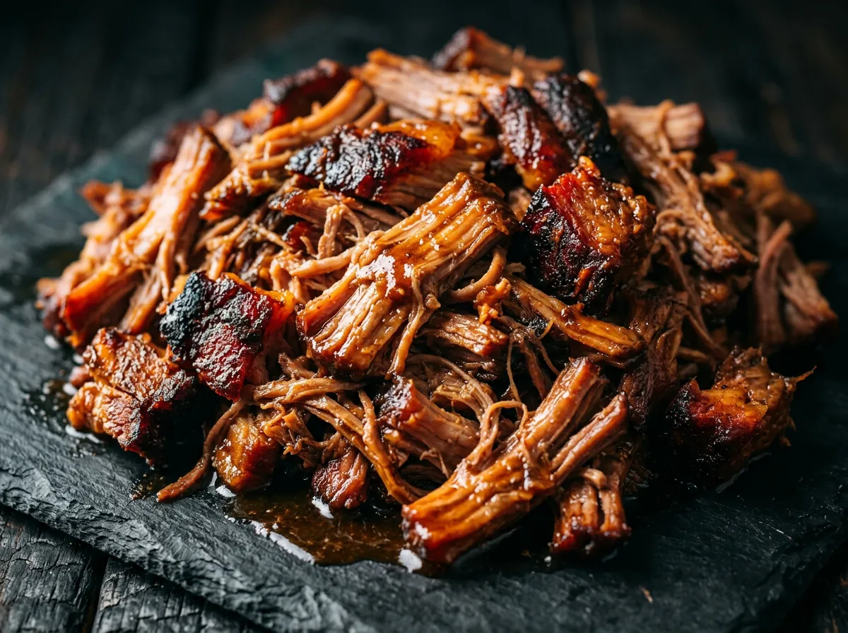 Carolina Style Pulled Pork shoulder with crispy burnt bark ends
