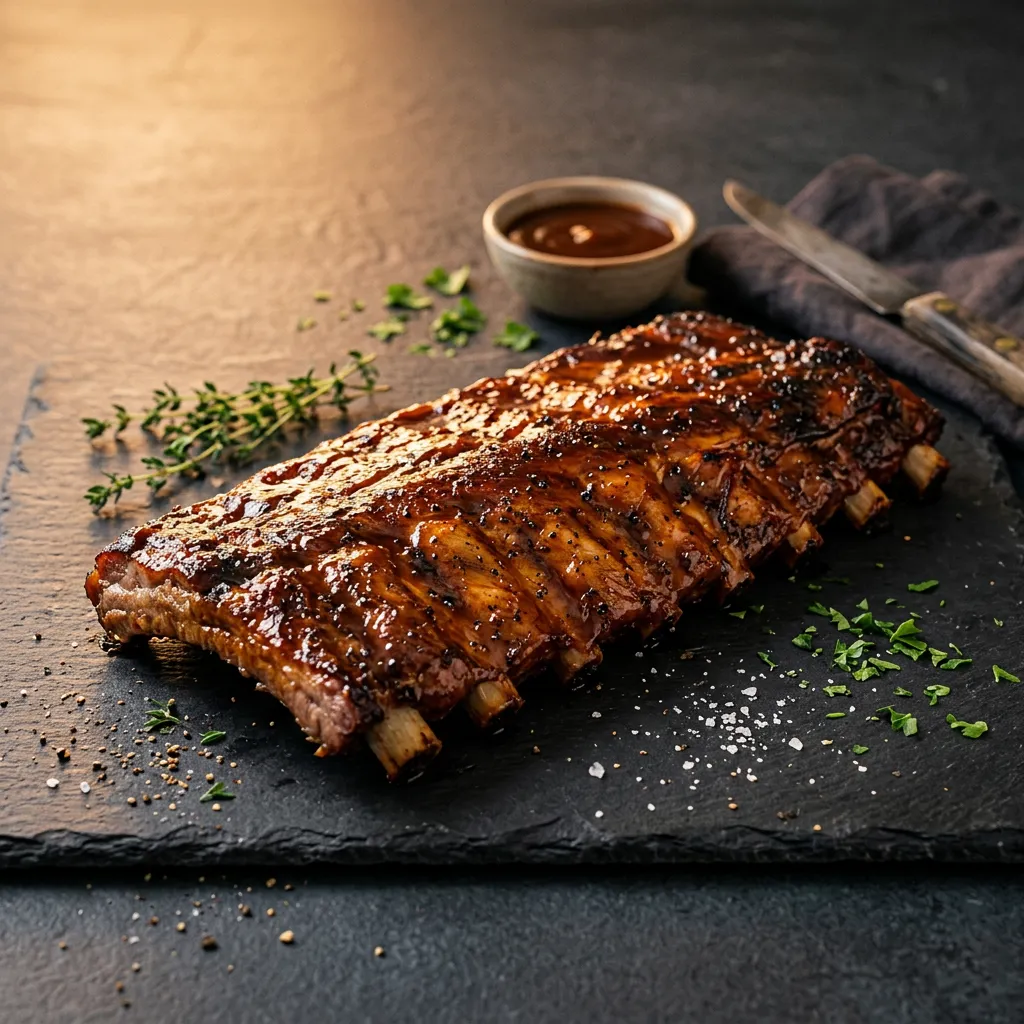 Full Rack St. Louis Style Ribs glistening with smoked glaze