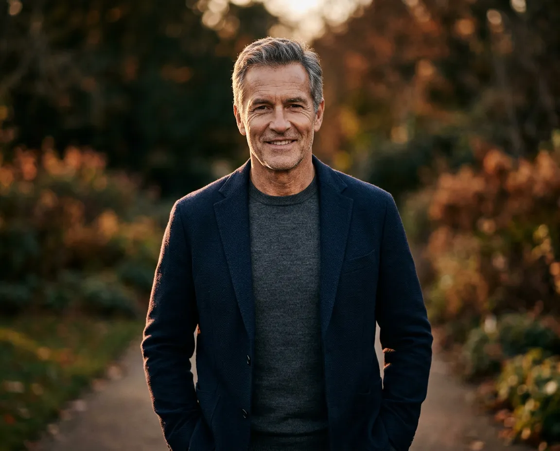 Mature professional male outdoors displaying vigor and wellness