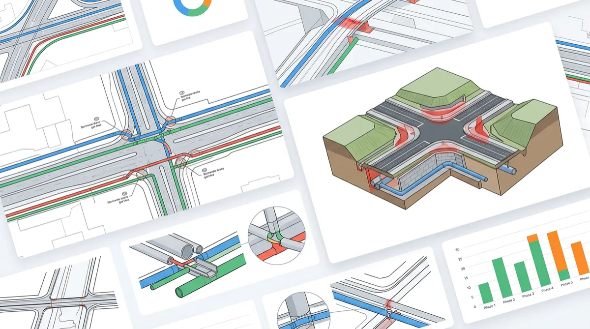 Highway engineering CAD designs and drainage clash detection plans