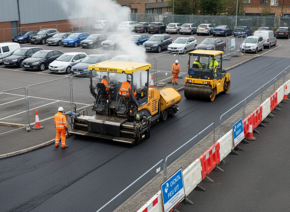 Midlands car park resurfacing works with traffic management in place