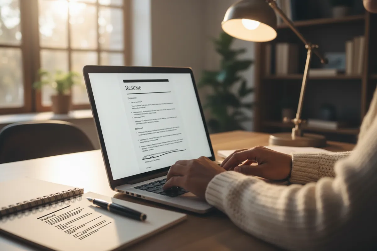 Photorealistic image of a person working on a resume