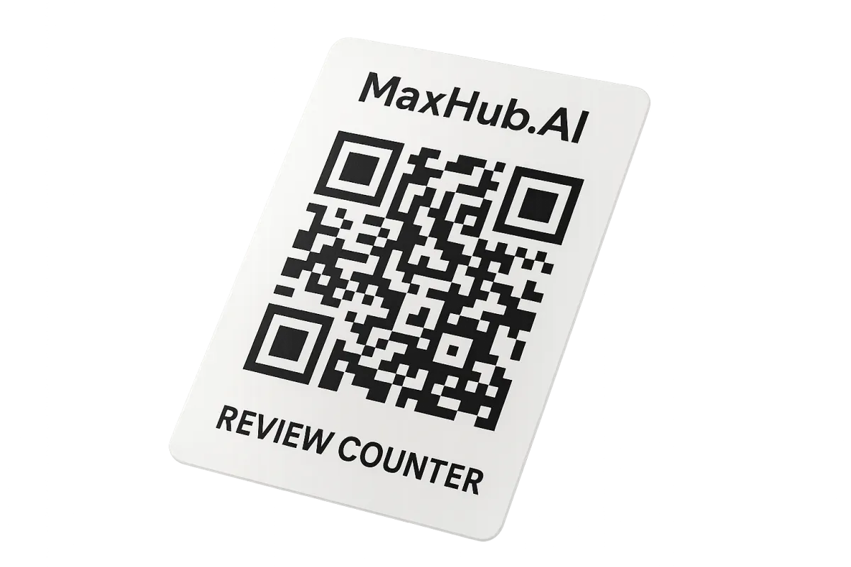 MaxHub.AI QR Review Counter card product image at a slight angle on white background