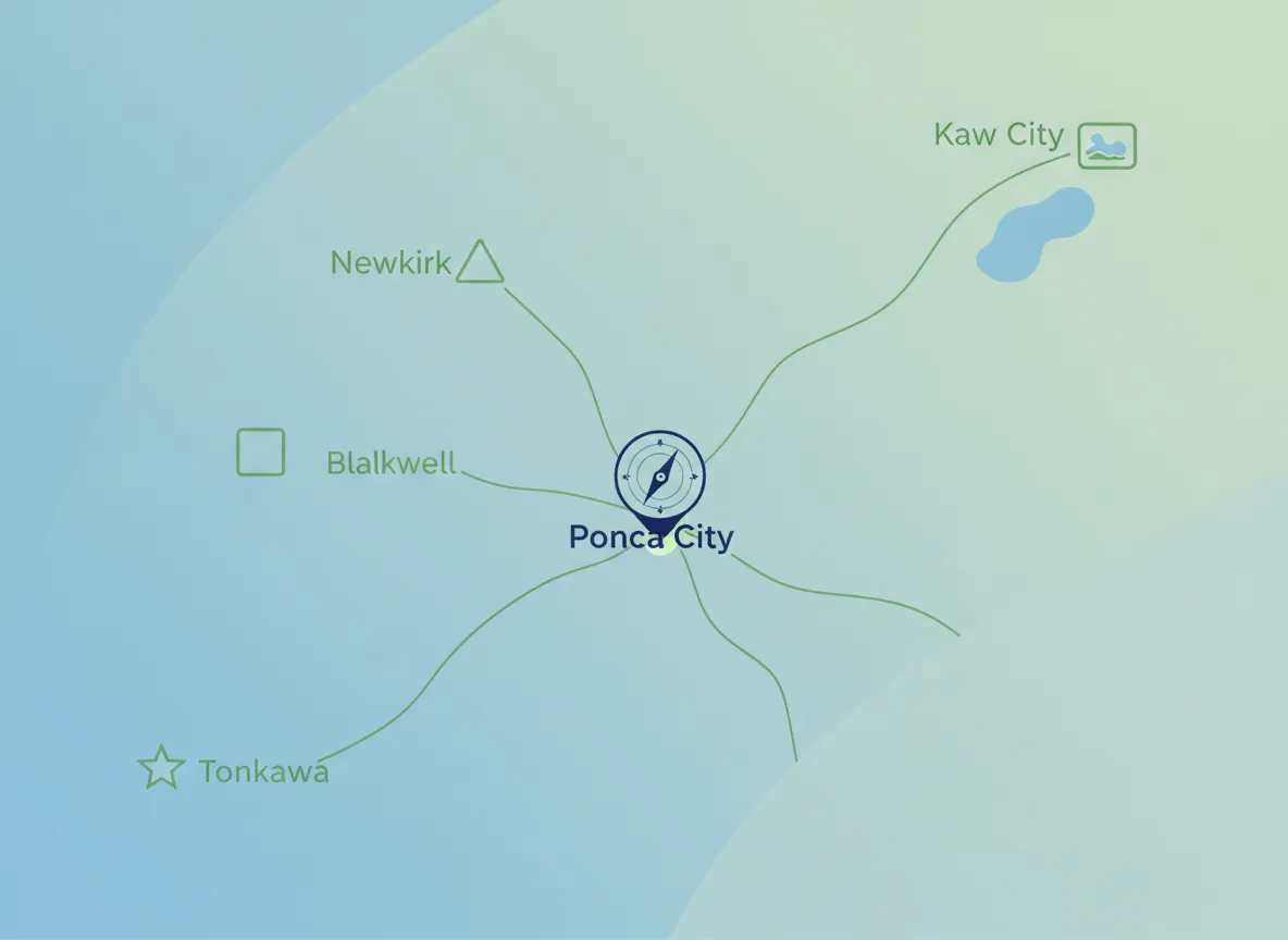 Map style representation of Ponca City Oklahoma service area