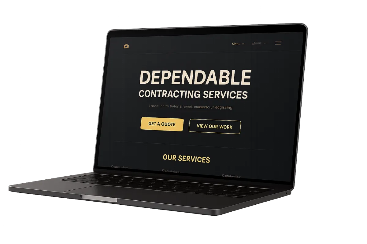 Dashboard del sitio web funcional con acentos dorados
