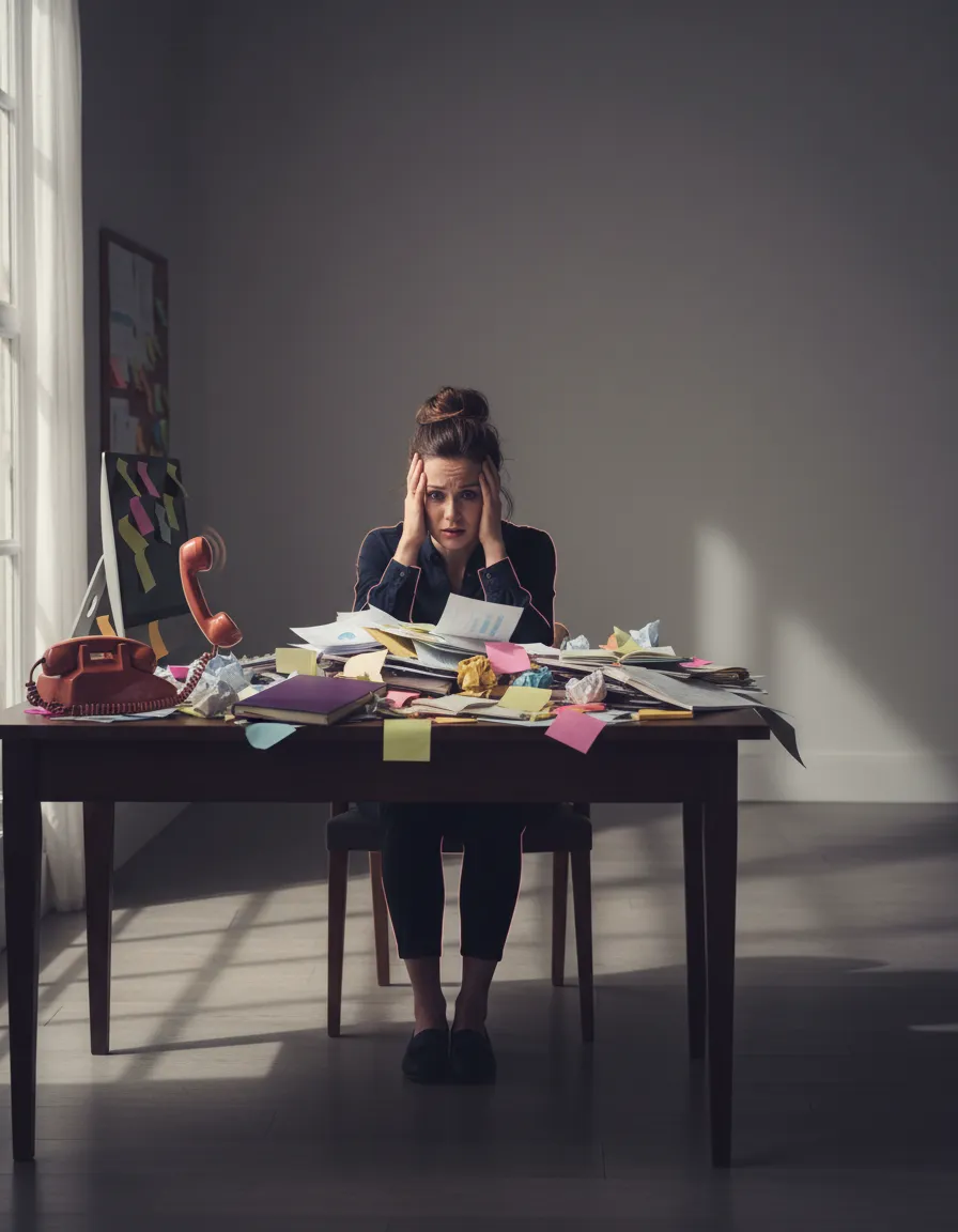 Stressed small business owner managing clients manually