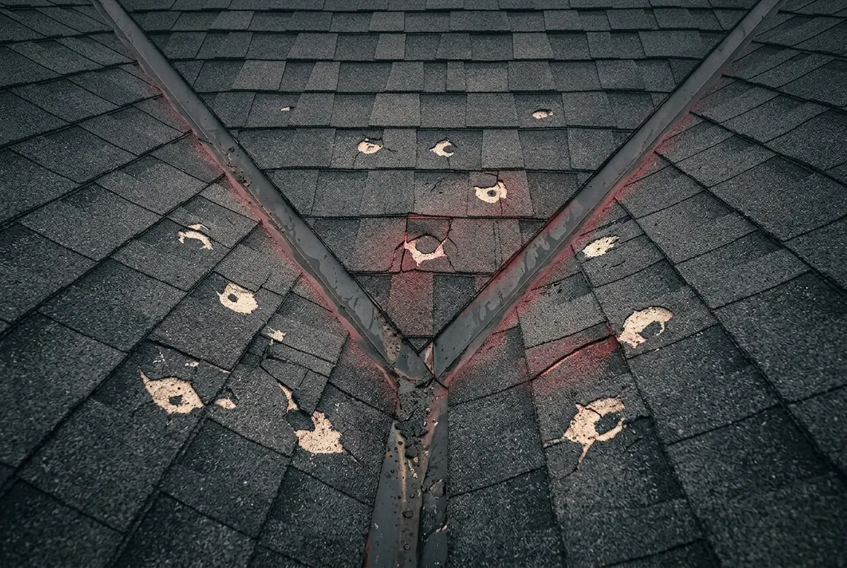 Storm and hail inspection on an asphalt shingle roof