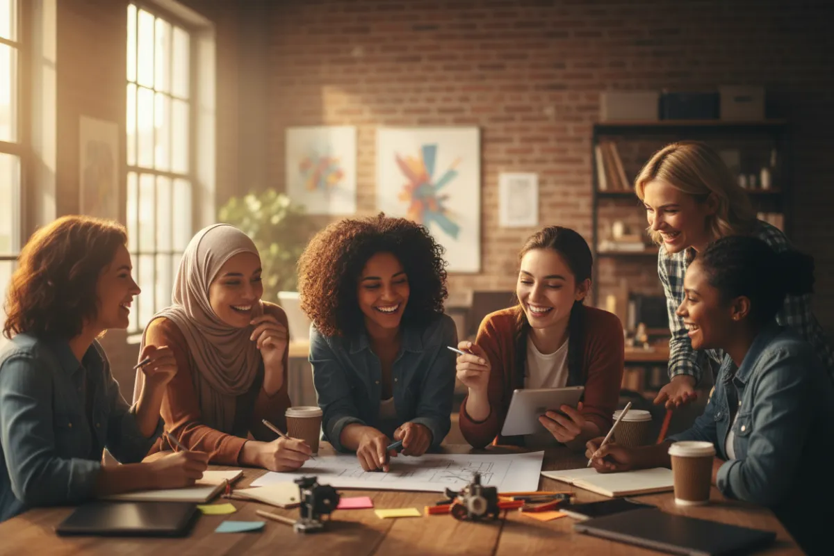 Women collaborating in a leadership workshop