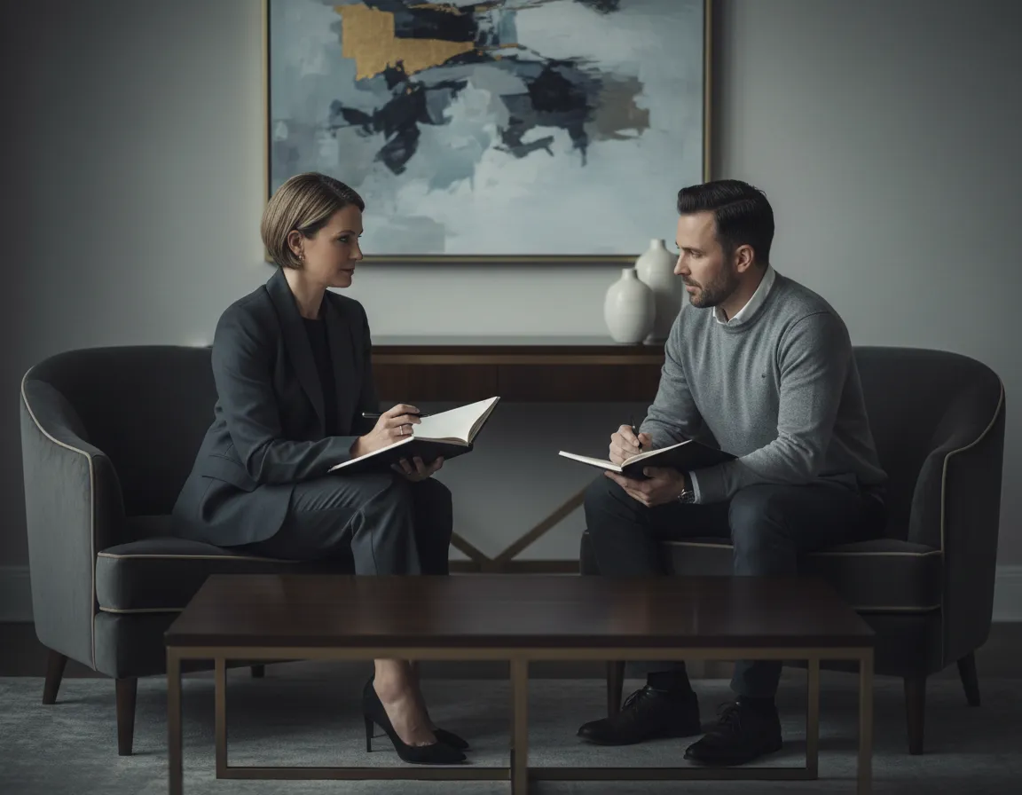 Strategic session with a structured conversation in a sophisticated setting.