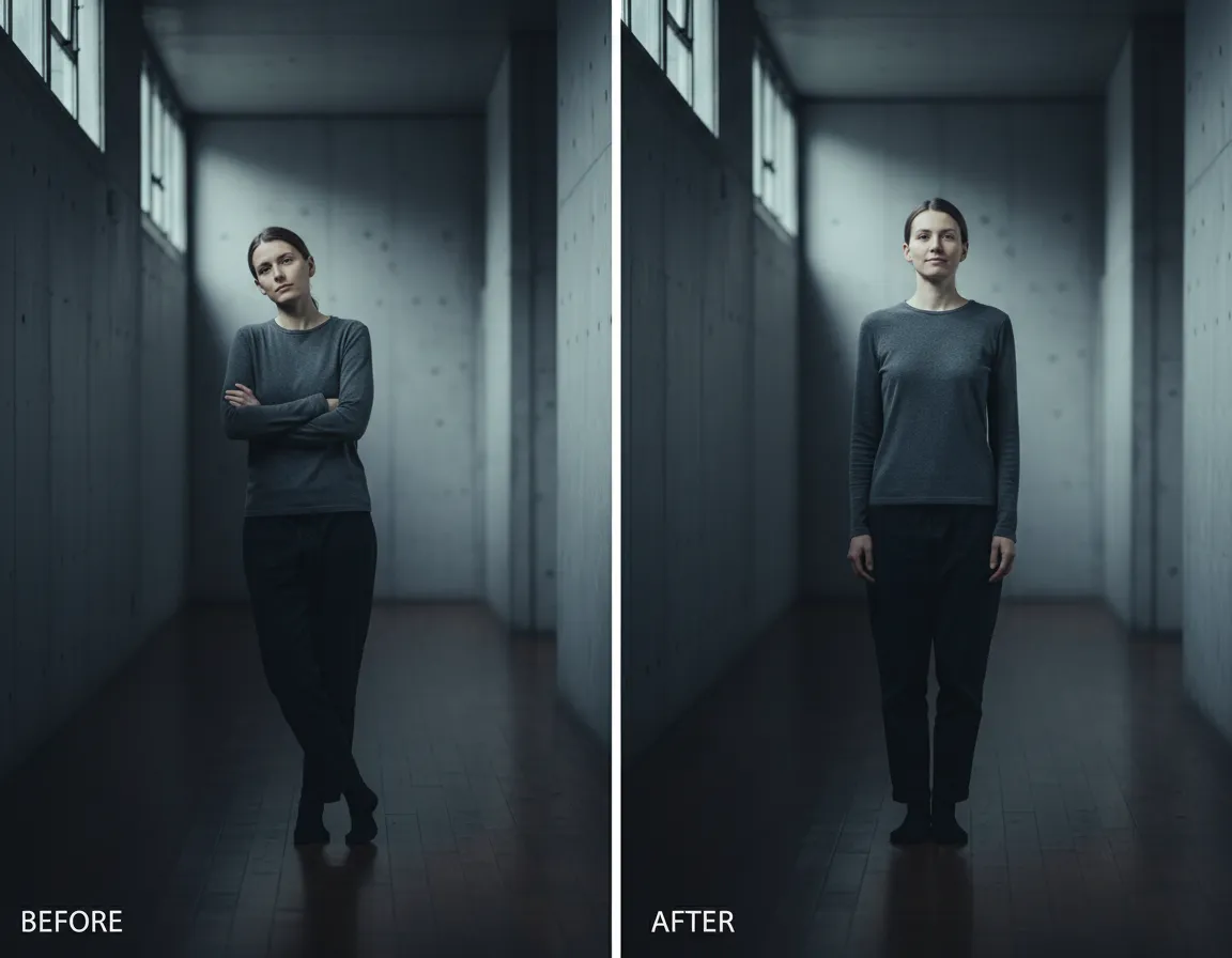 Imagem discreta de evolução física com foco em postura e presença.