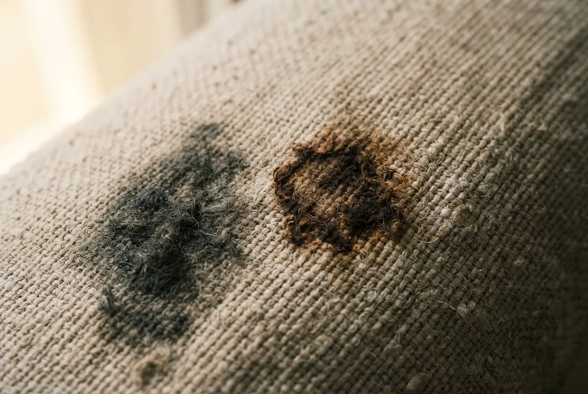 Taches tenaces de café et graisse sur textile de canapé