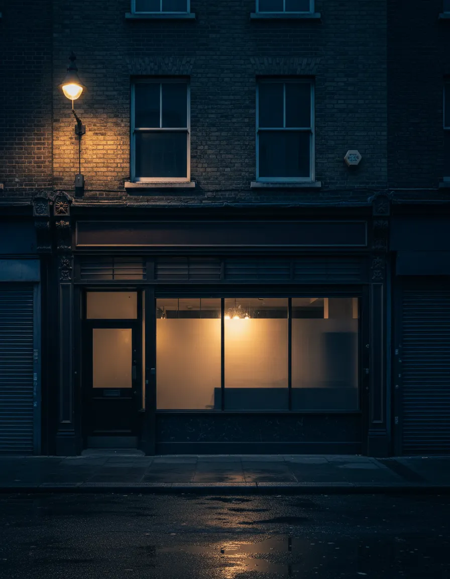 High-contrast urban storefront in East London