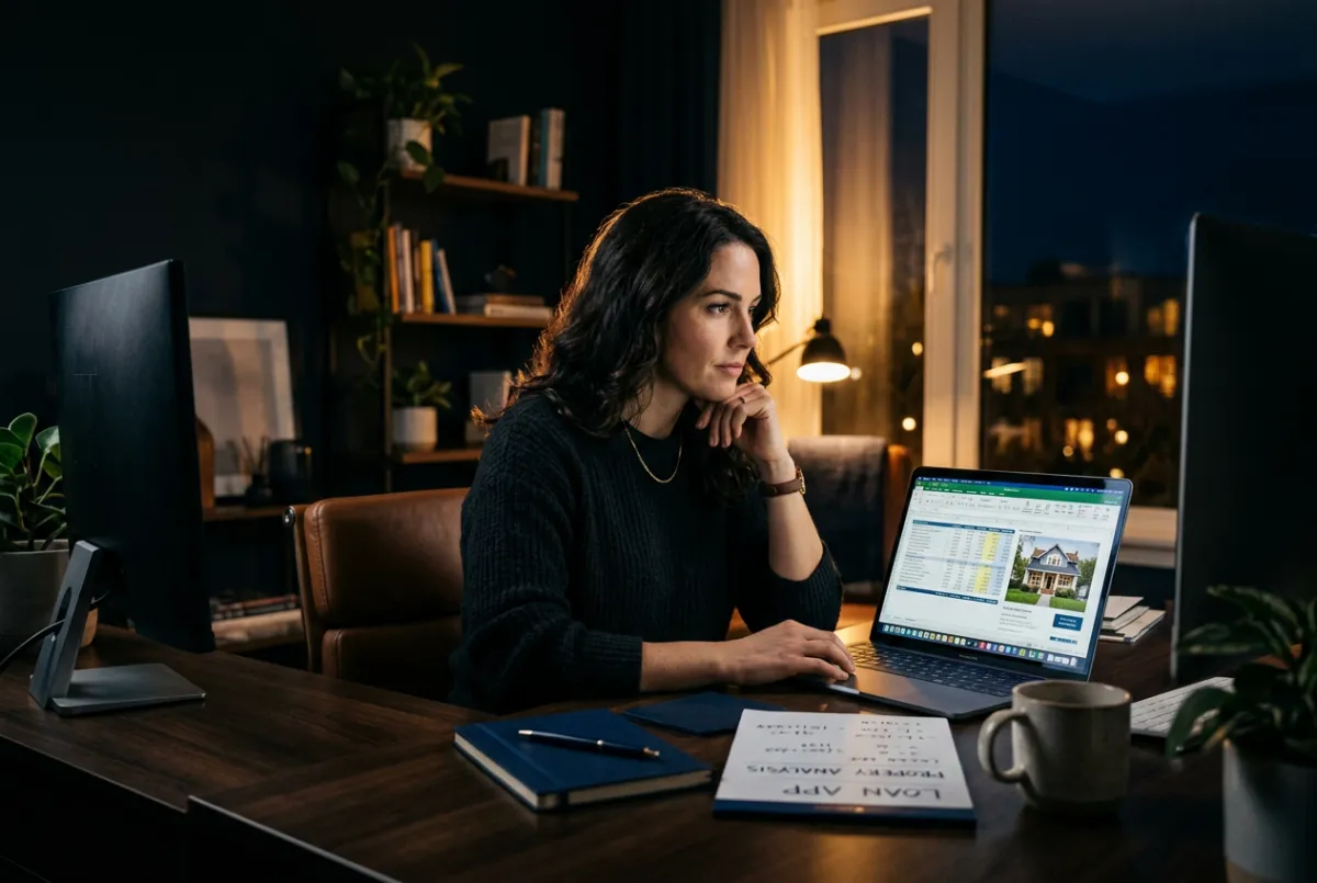 Self-employed entrepreneur analyzing real estate growth investments