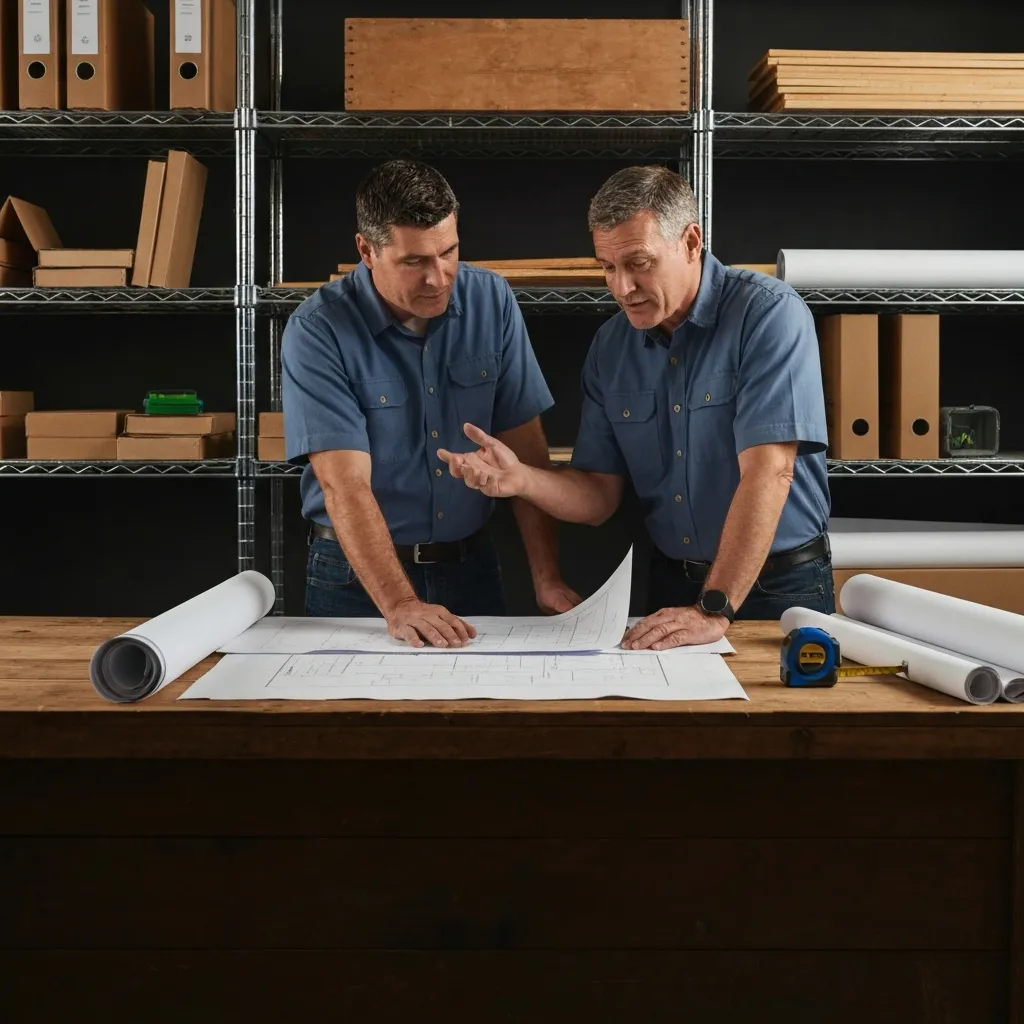 Contractor discussing design plans at the supply counter