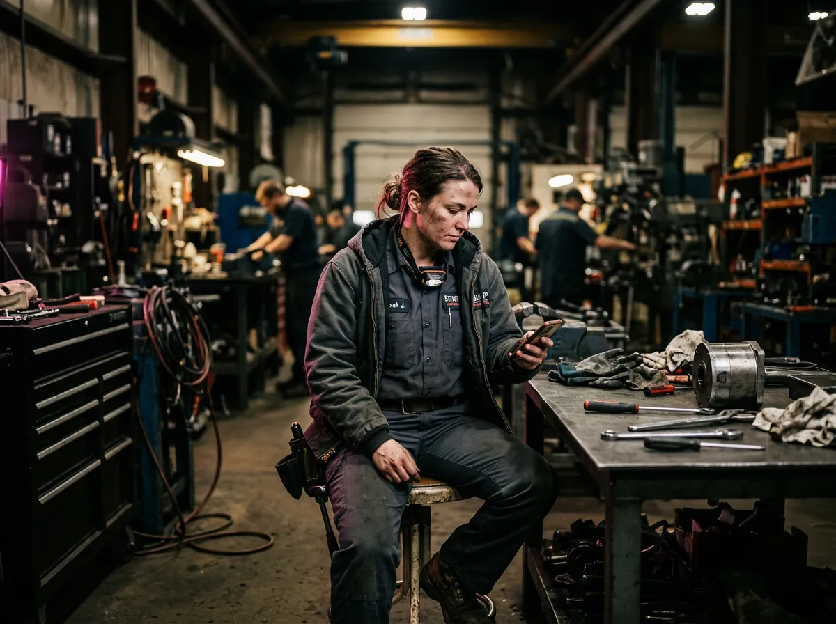 Service technician working focused on site without phone interruptions thanks to automated text back