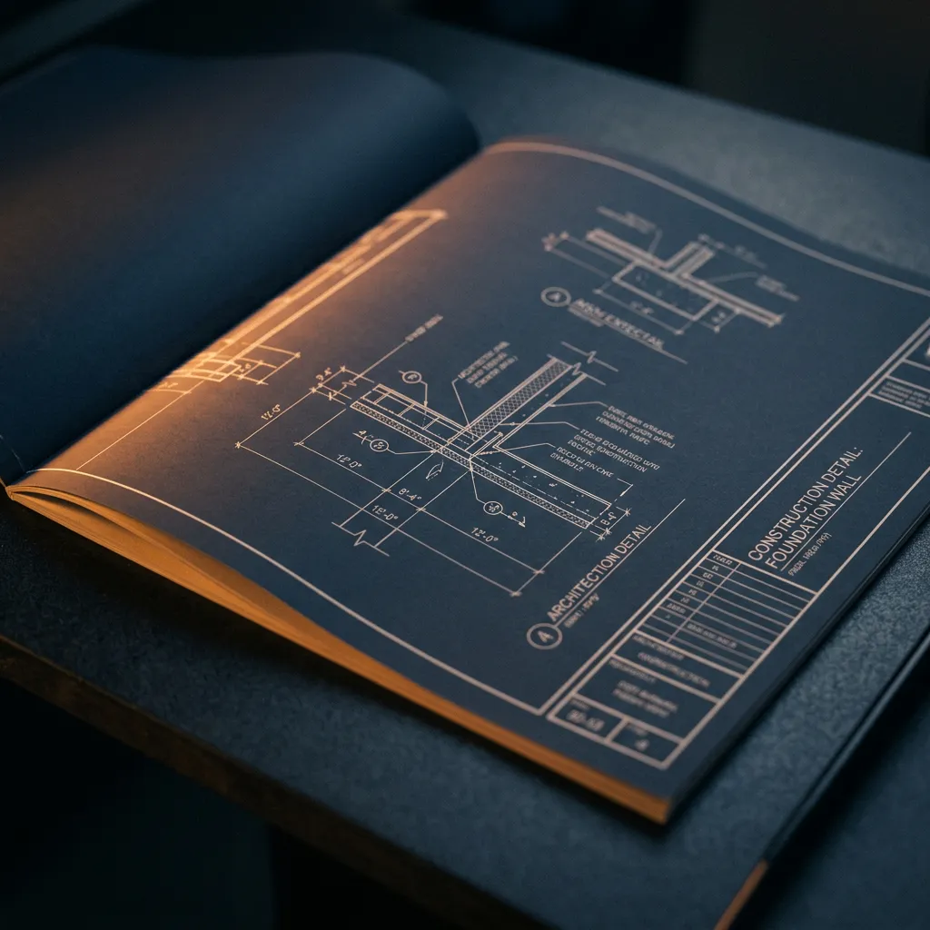 Architectural drafting blueprint and precision construction details