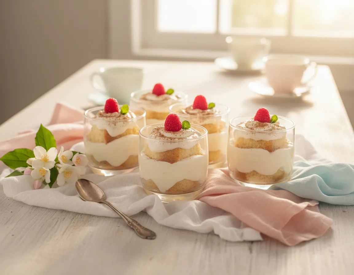Close-up of Tres Leches Cups on a table
