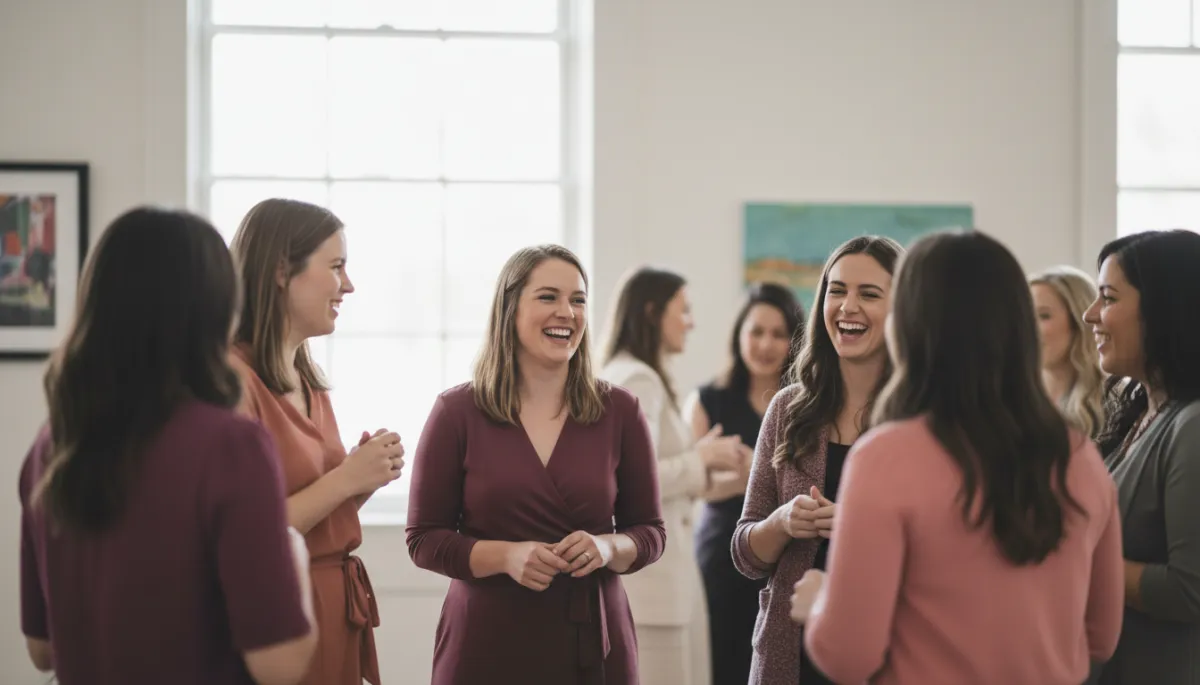 Women networking and laughing together at HERfest event