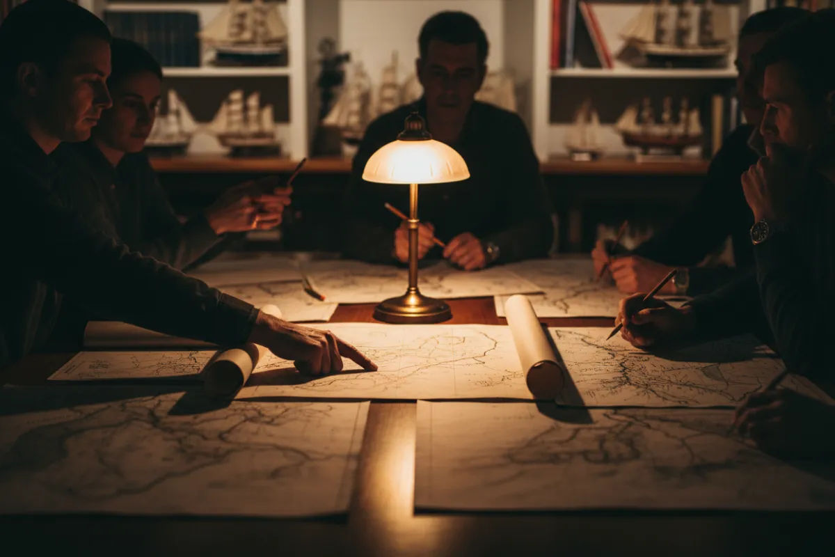 Community‑Szene mit nautischen Karten und Routen als visuelle Vorschau für den Community‑Bereich