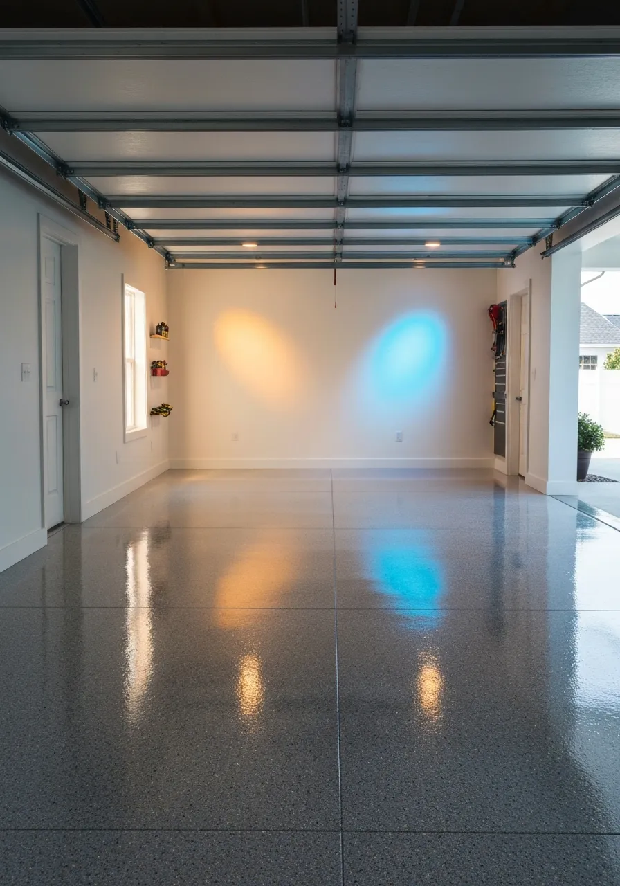 Finished garage floor in Crestwood residential setting