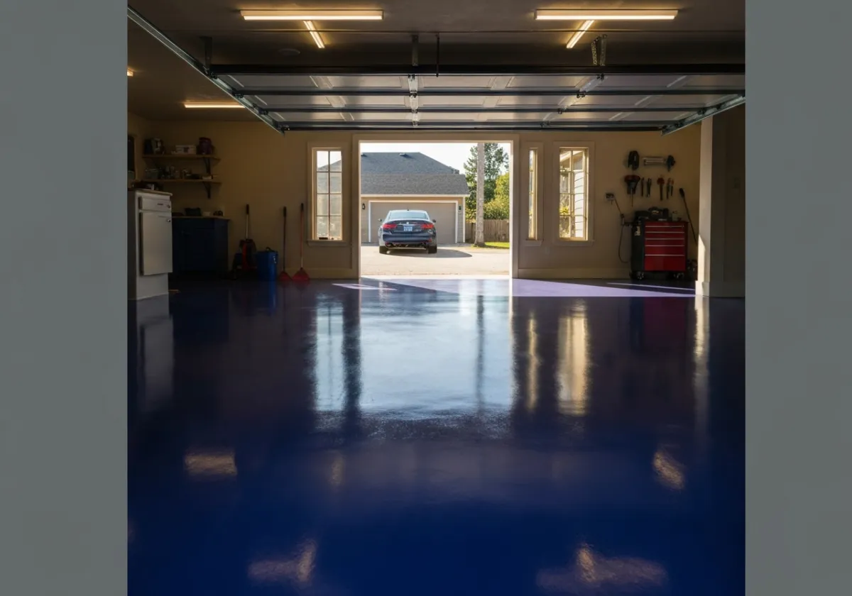 Sun-drenched residential garage floor