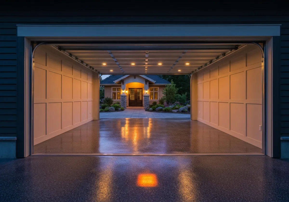 Pristine luxury garage in Anchorage featuring a premium epoxy floor finish