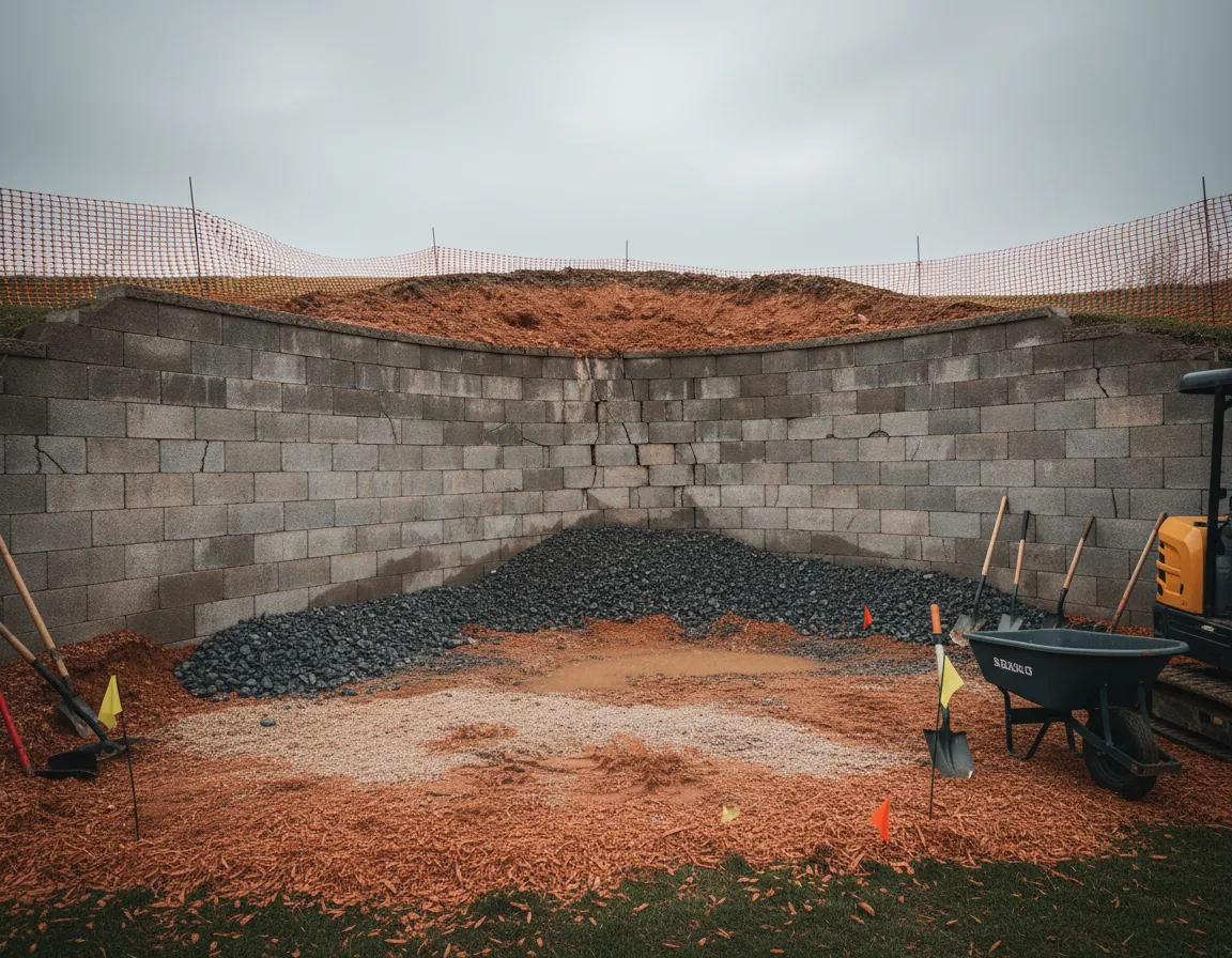 Hydrostatic pressure building up behind a failing retaining wall