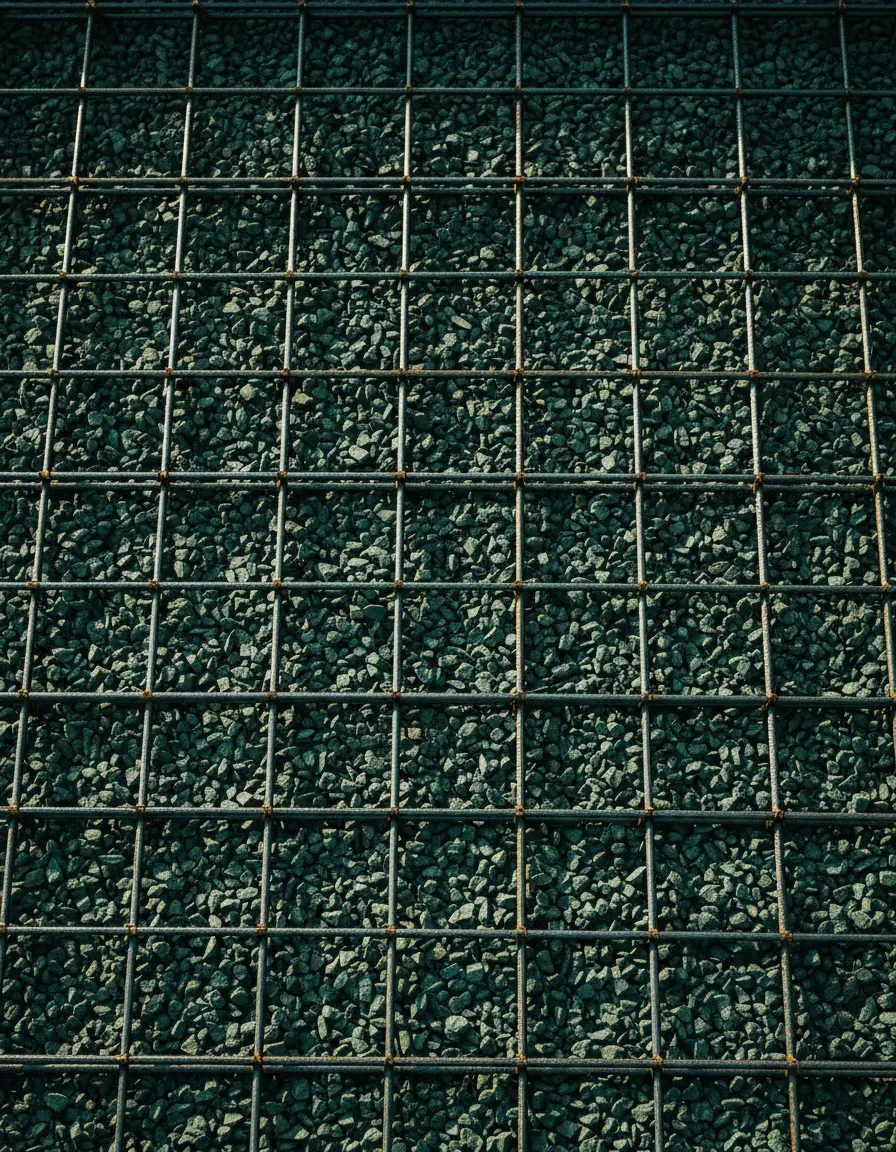 Detailed photo of a properly prepared gravel sub-base and steel reinforcement for concrete installation
