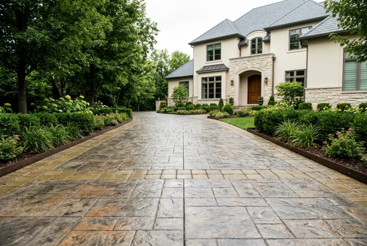 Architectural concrete driveway with precision joint detailing
