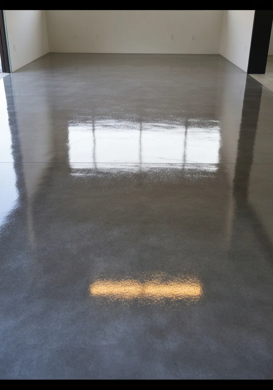 Pristine high-gloss epoxy garage floor finish showcasing the wet look