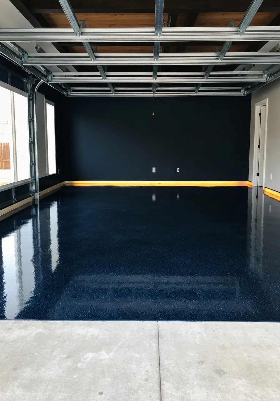 High-gloss completed epoxy floor in a Middletown residential garage