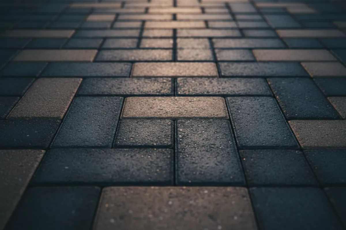Close up of highly textured concrete pavers forming a durable backyard patio