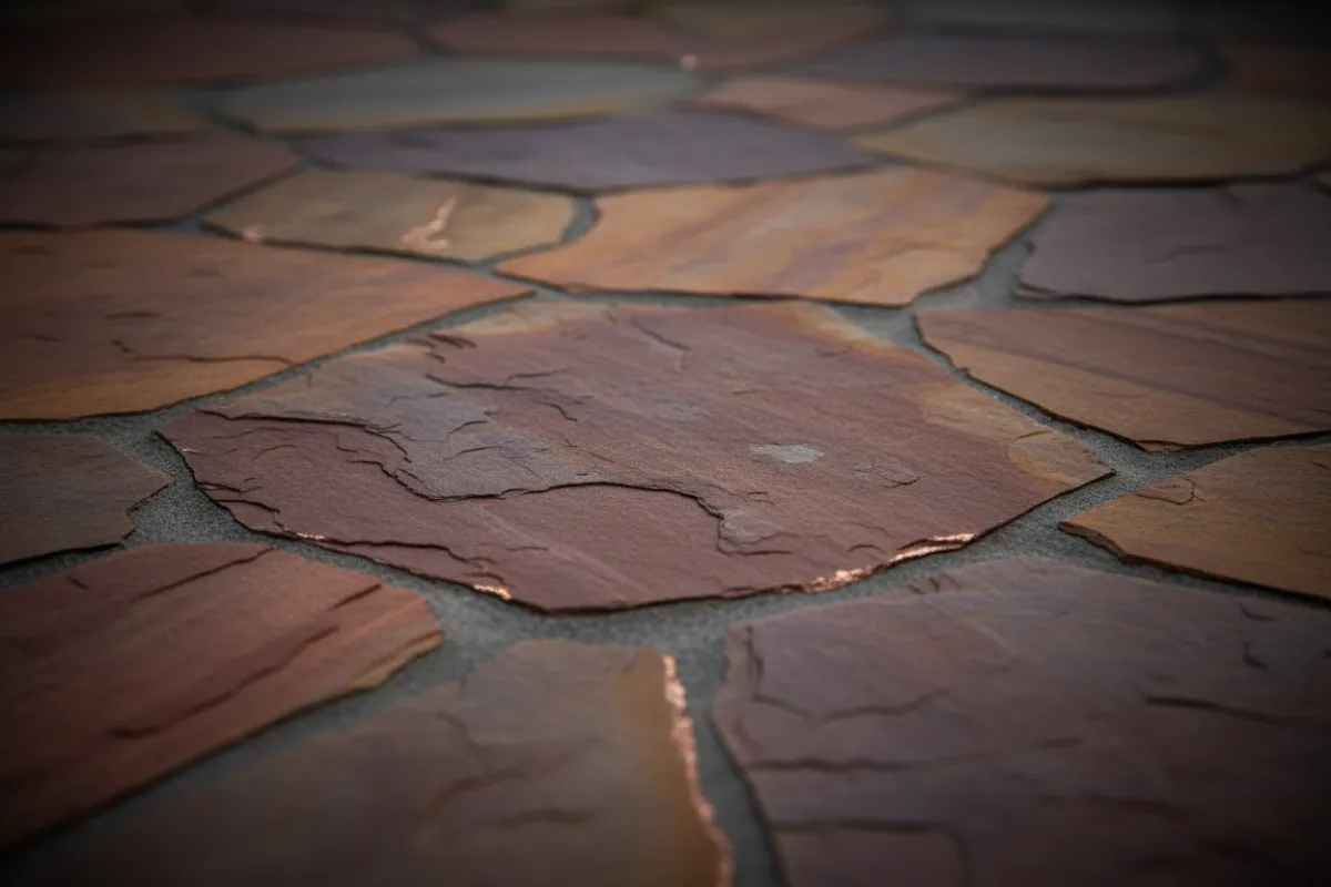 Close up of unique organic natural stone elements used in structural patios
