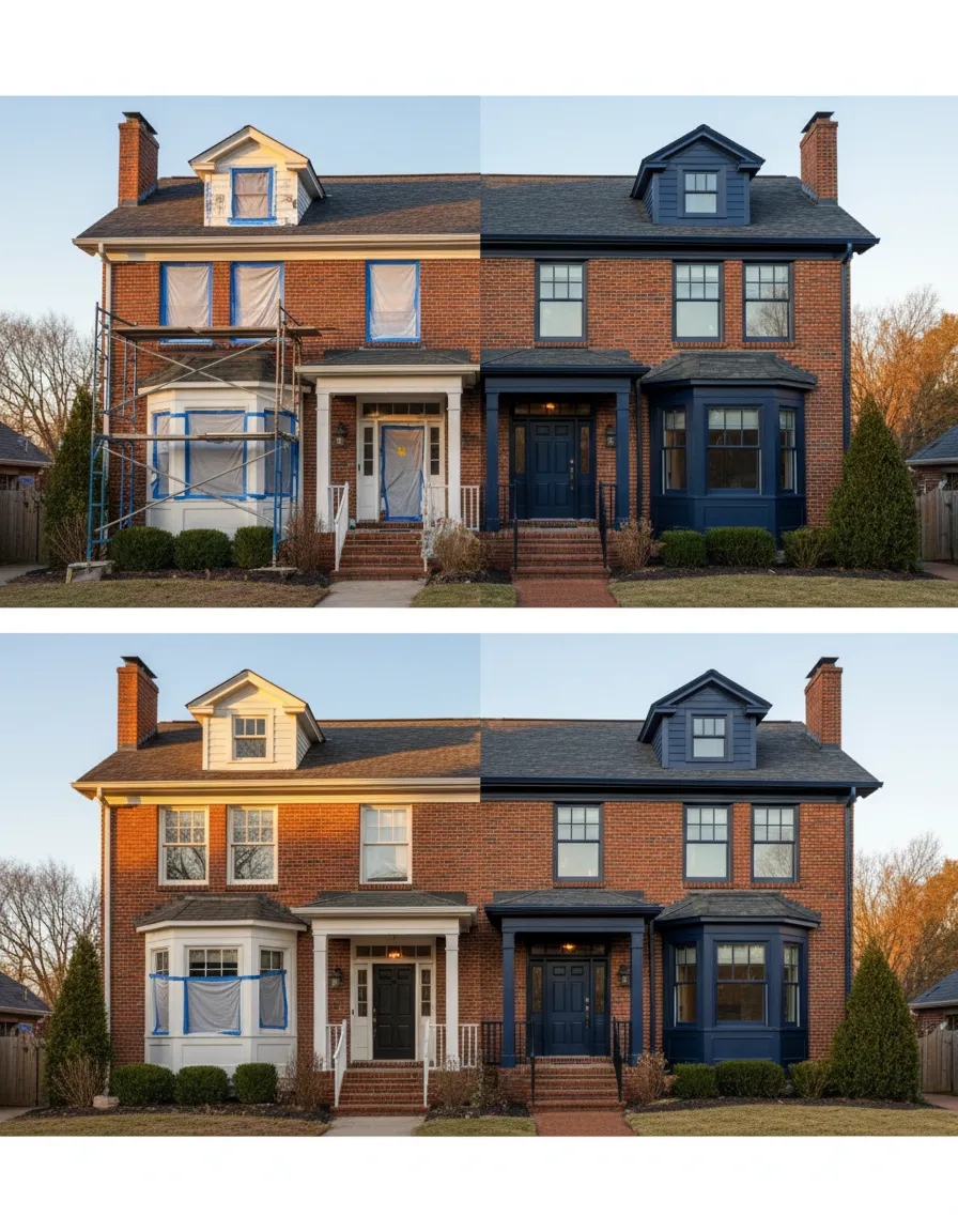 Before/After exterior repaint — The Highlands, Louisville, KY
