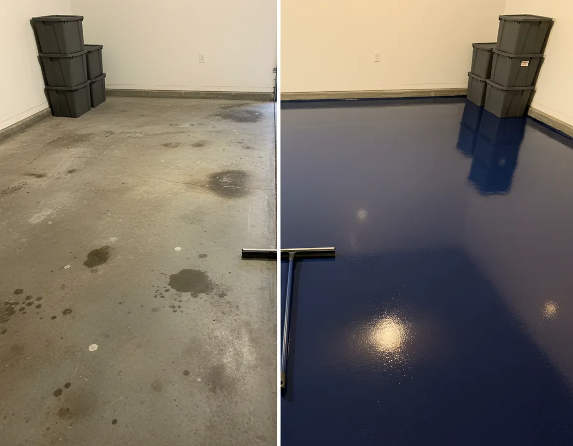 Before/After Garage floor epoxy — Crestwood, KY