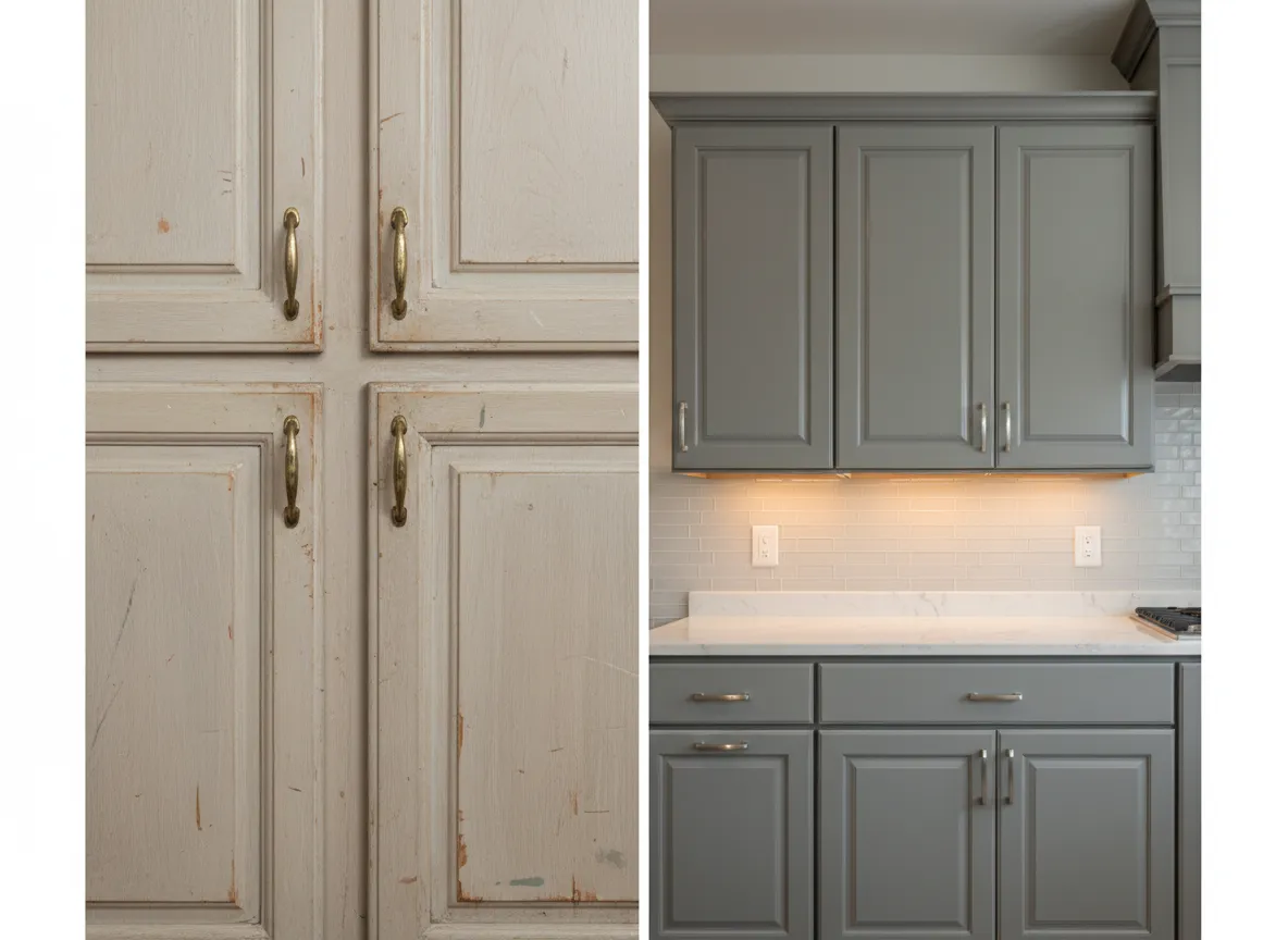 Before/After Kitchen cabinet refinish — St. Matthews, KY