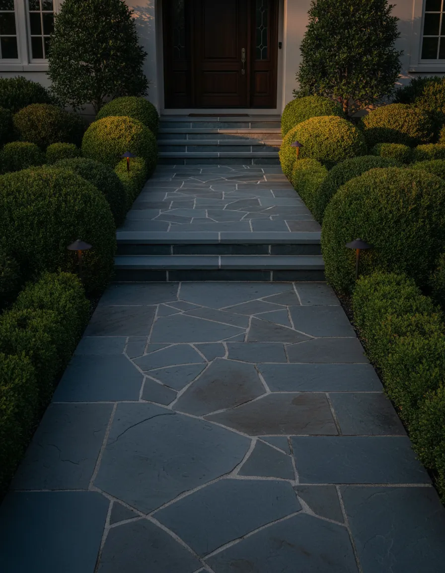 Elegant paver walkway and stone steps