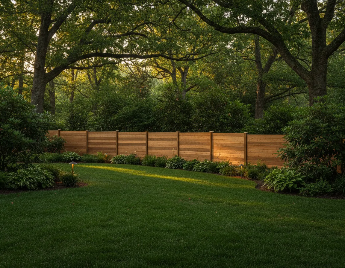 Beautifully lit fence and garden Kentucky landscaping