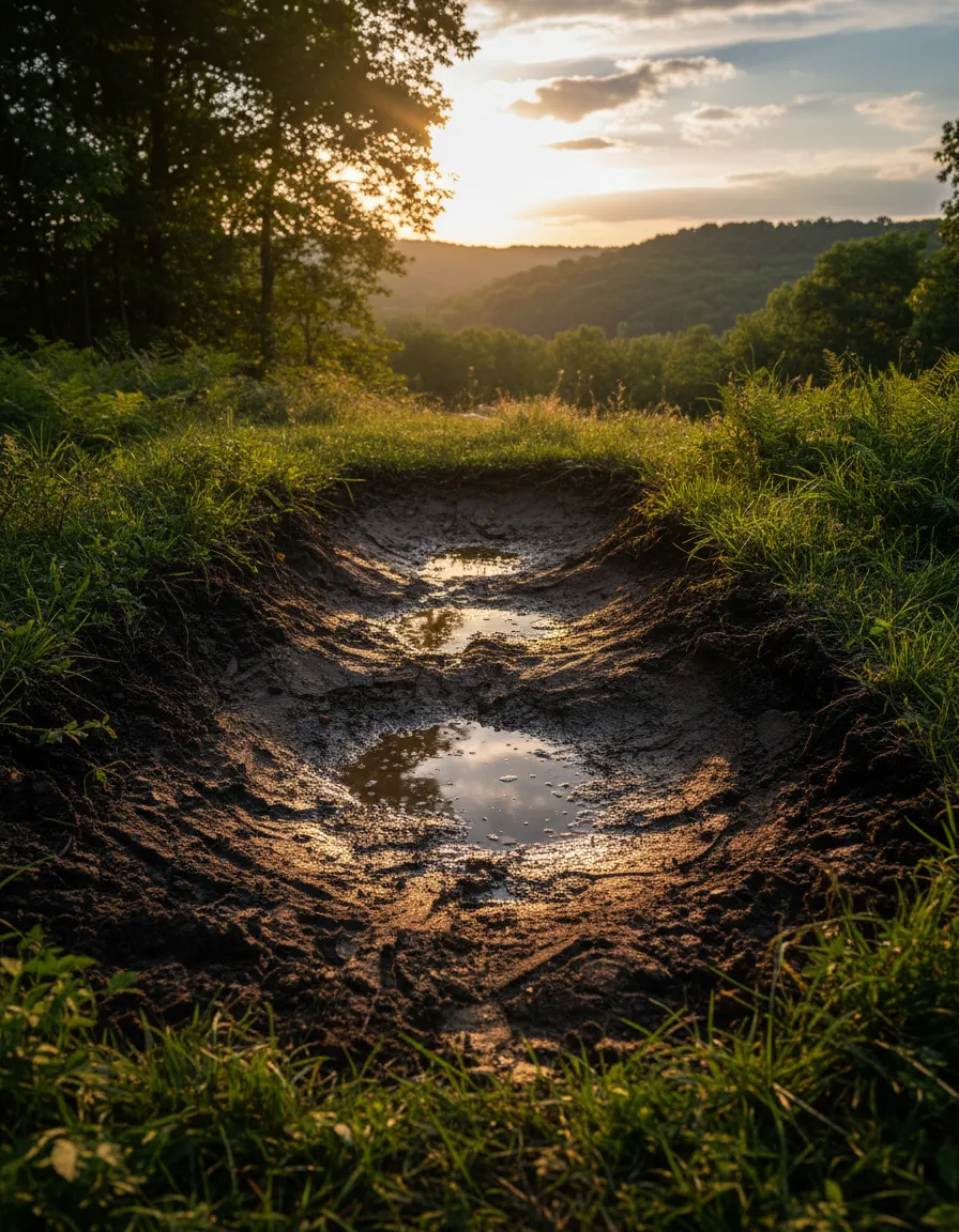 High-contrast outdoor image showing clay soil and water movement