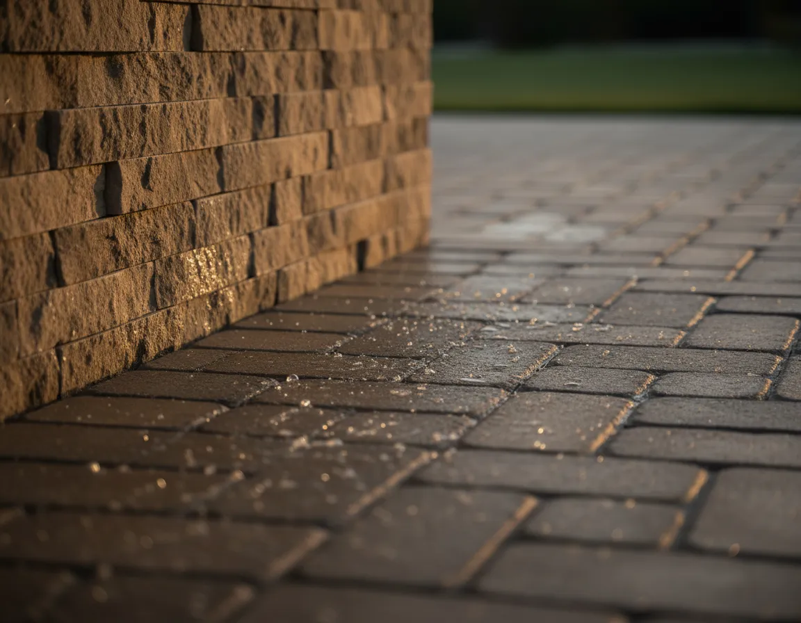 Technical diagram demonstrating precise grading for water runoff around an outdoor kitchen