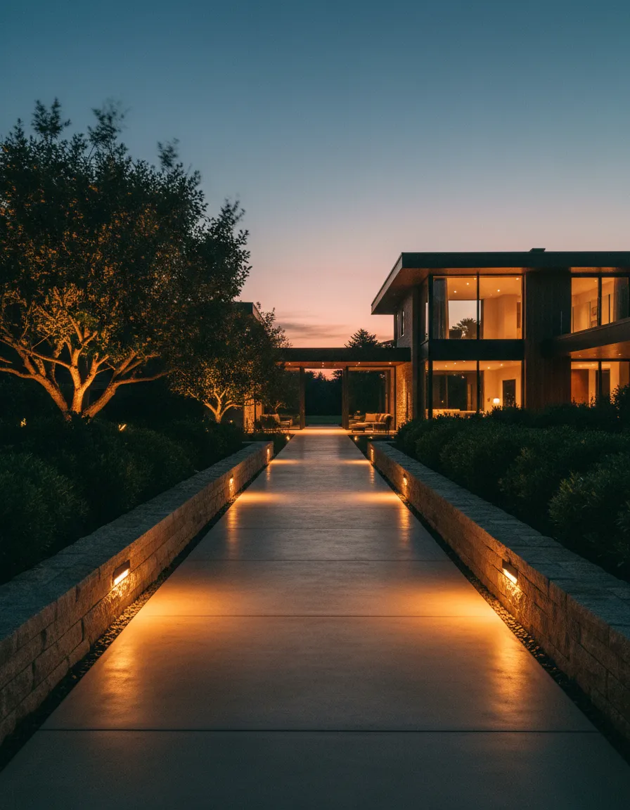 High-end exterior lighting and walkway installation project