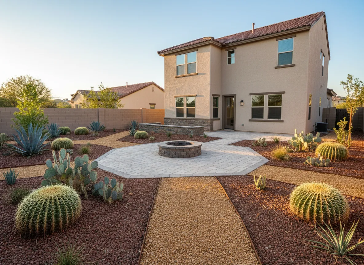 Clean desert landscaping with pavers and low-maintenance plants