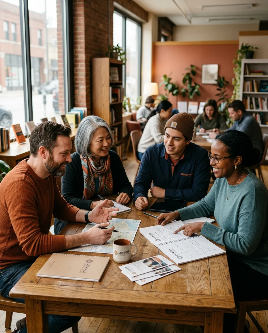 Collaborative educational workshop in a warmly lit community space