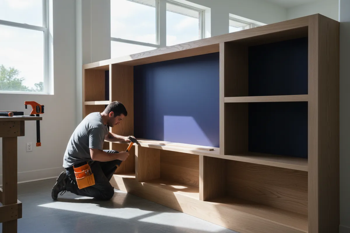 Custom shelving and baseboards installation