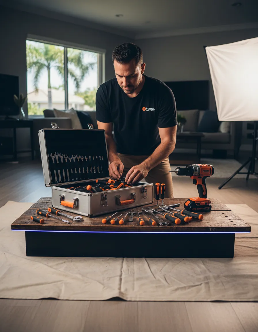 Professional handyman maintaining a clean and organized workspace in a Broward County home