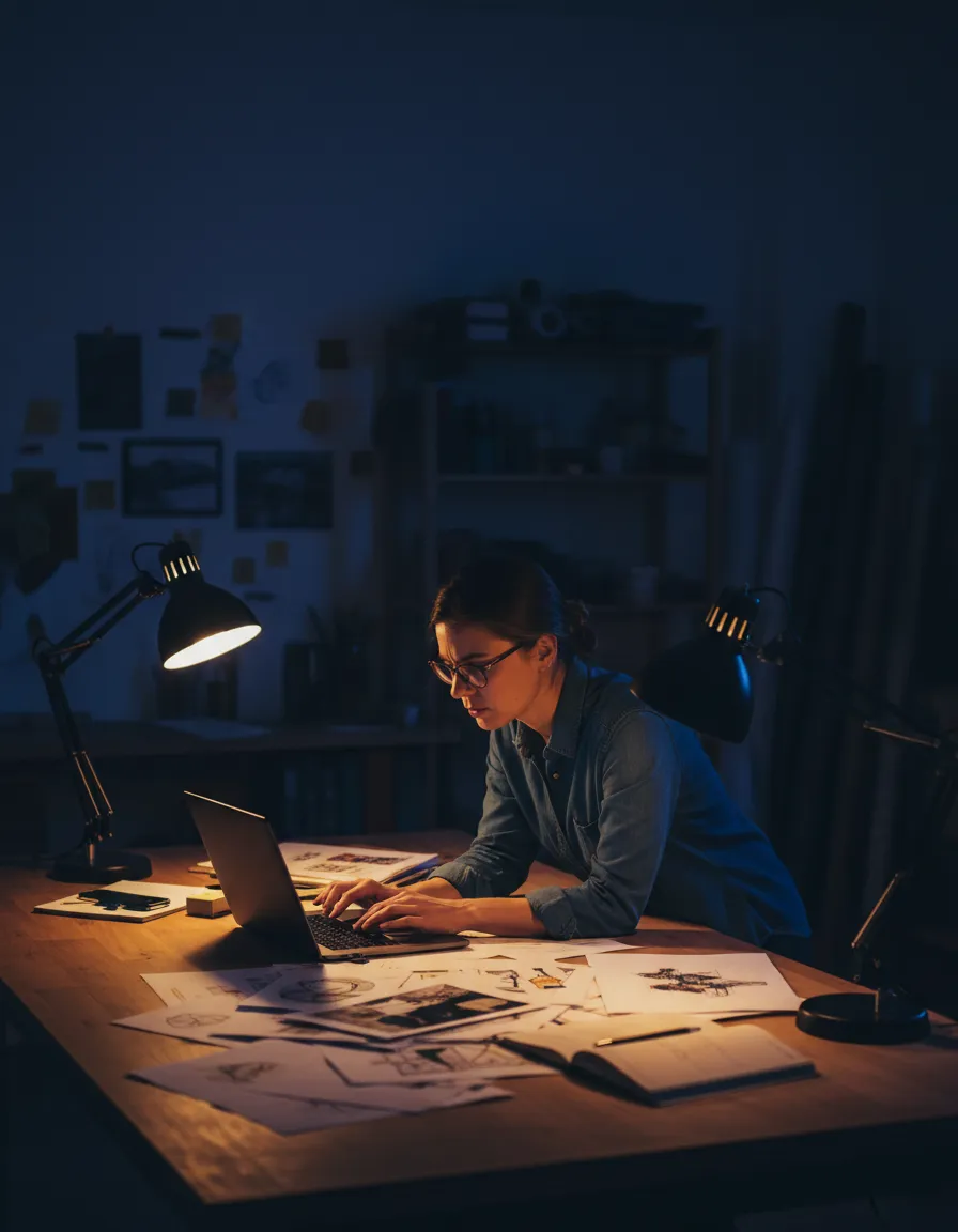 Entrepreneur working late in a studio setting