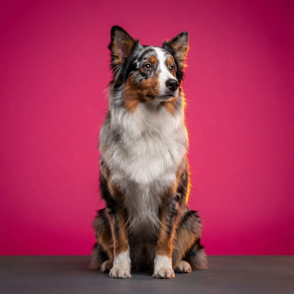 Studio dog portrait placeholder 7 - Upload Australian Shepherd colorful backdrop portrait