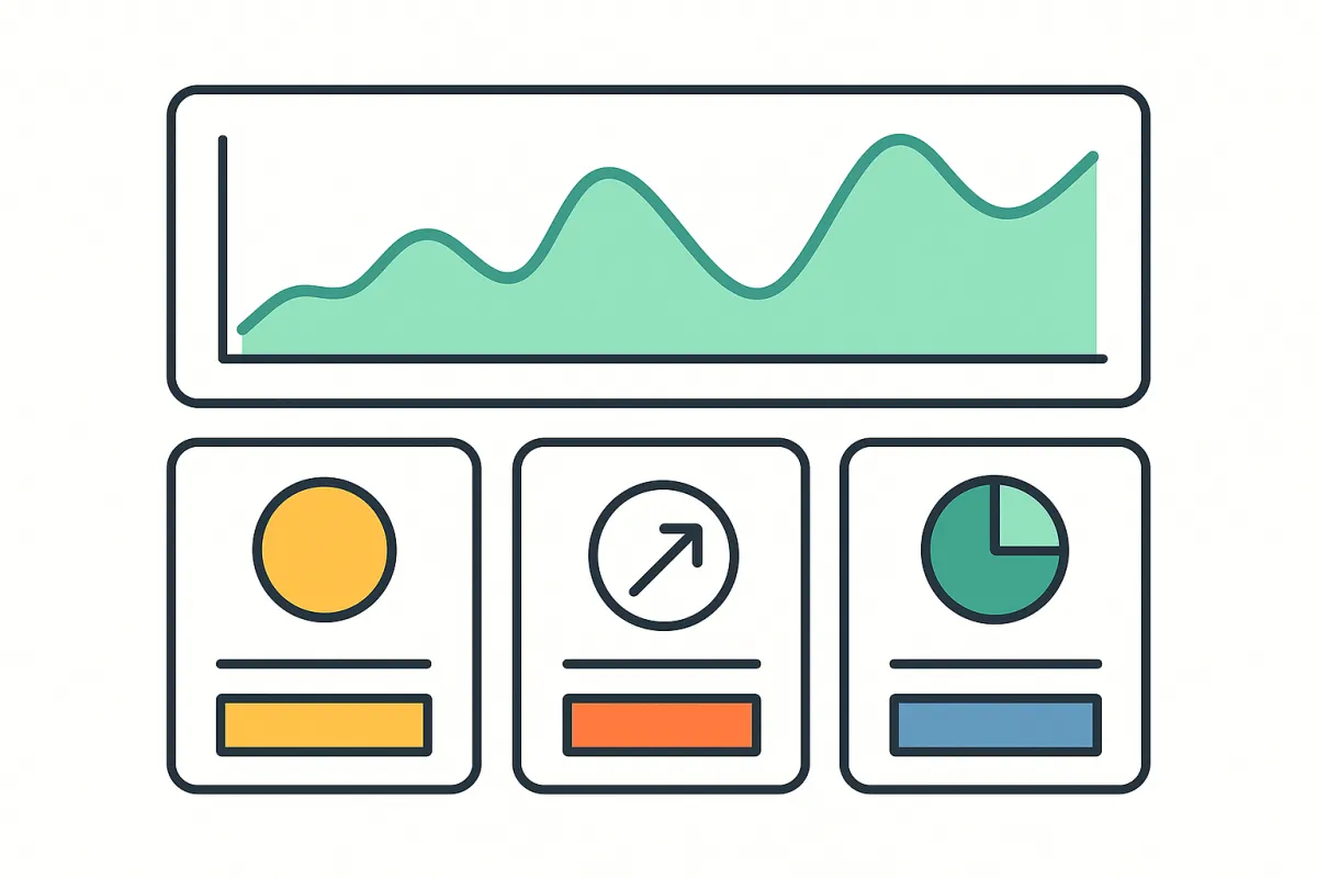 Illustrative dashboard showing revenue trend lines and KPI cards